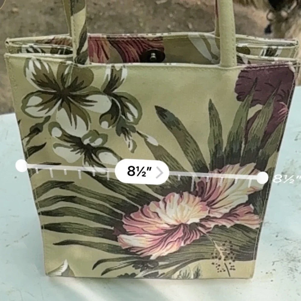 Sunny‎ Hawaii Tropical Floral Hibiscus Canvas Tote Handbag Tan Green Pink